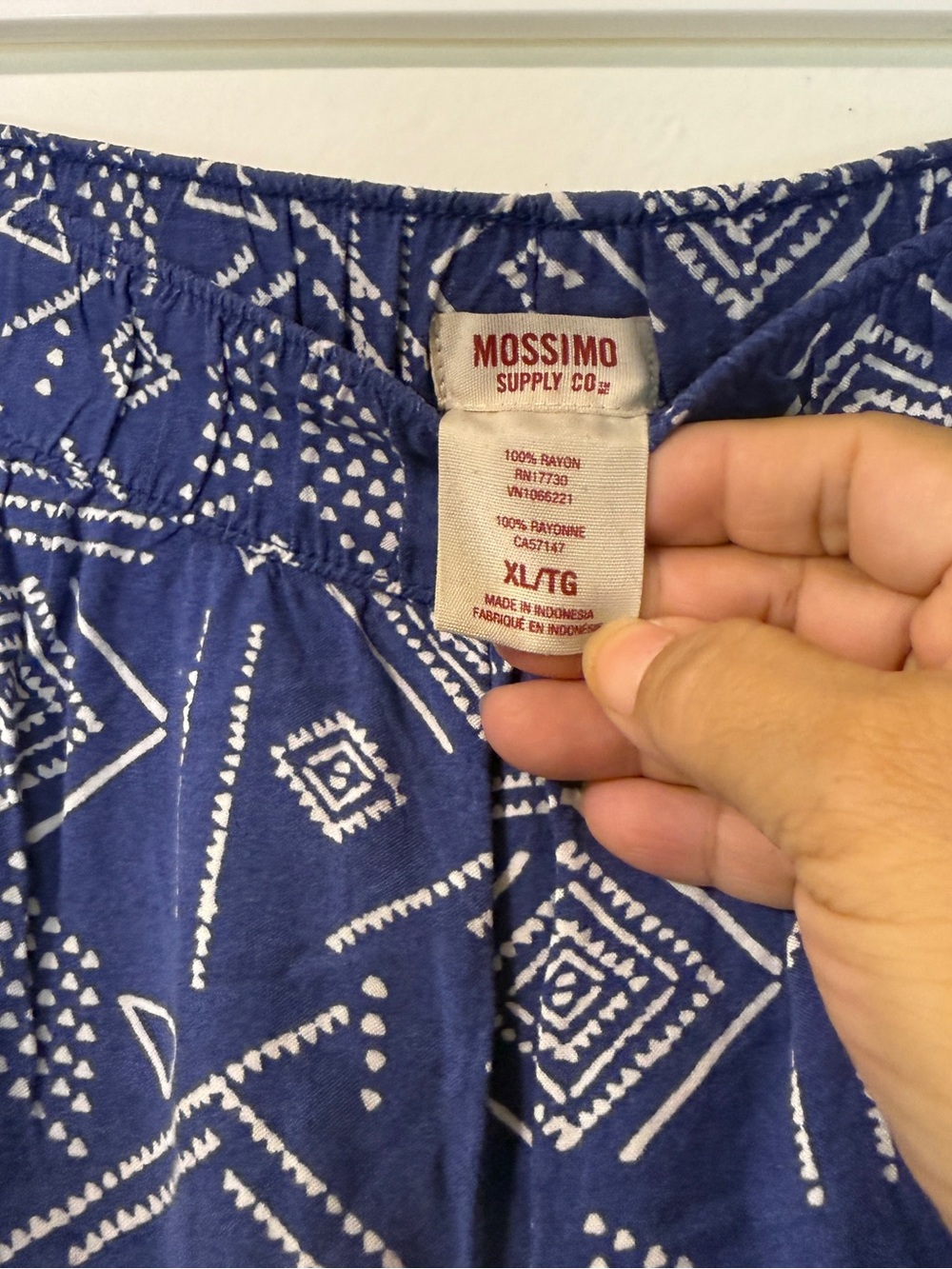 Mossimo Supply Co. Wide Leg Boho Palazzo Pants Blue Tribal PrintXL Elastic Waist - Picture 2 of 2
